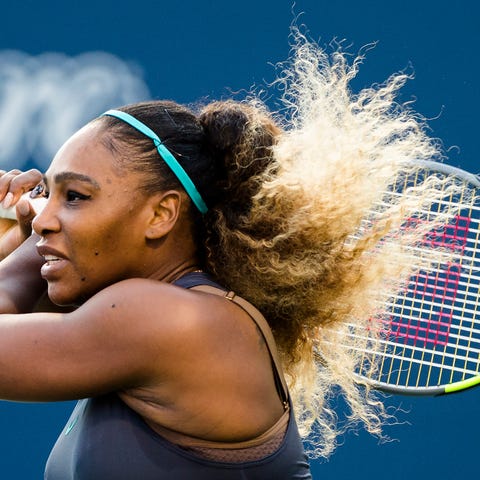 Serena Williams, of the United States, watches a r