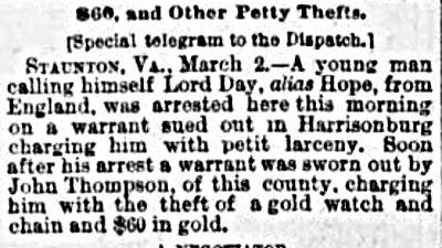 Clip from the March 2, 1891 Richmond Dispatch newspaper.