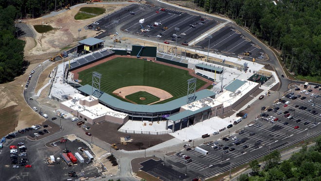 Provident Bank Park off Pomona Road in Ramapo, during the inaugural 2011 season of the Rockland Boulders. The financing of the ballpark, built through the Ramapo Local Development Corporation, is part of current federal charges against Ramapo Supervisor Christopher St. Lawrence. The park is now named Palisades Credit Union Park.