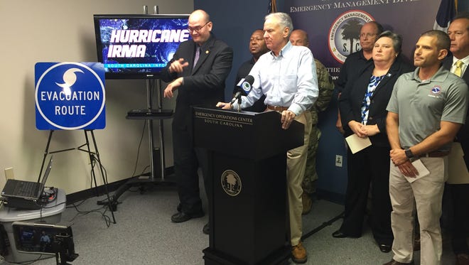 Gov. Henry McMaster speaks at a news conference in Columbia as the state prepares for Hurricane Irma.