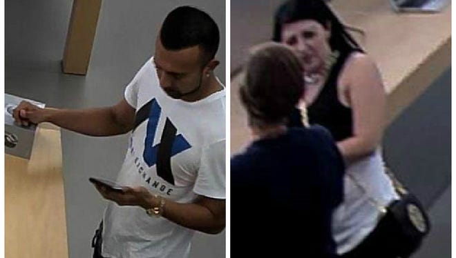 Duo suspected of stealing a woman's credit card to splurge at Apple.