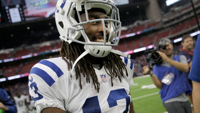 Indianapolis Colts wide receiver T.Y. Hilton (13) was all smiles following their game at NRG Stadium in Houston, TX., Sunday, Nov 5, 2017. The Colts defeated the Texans 20-14.