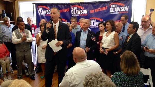 Curt Clawson makes a victory speech after winning the District 19 election.