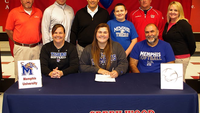 Creek Wood High senior Becky Melton signs with the softball program at Memphis University. She's pictured with family and coaches.