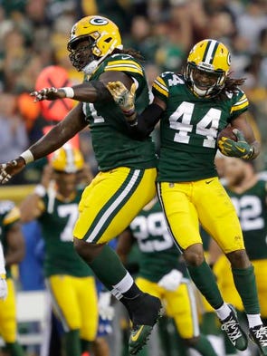 Green Bay Packers' Donatello Brown (44) celebrates