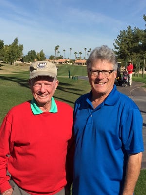 Ralph Sleeper, 89, poses with his son Mark, 63, at Westbrook Village Golf Club in Peoria.