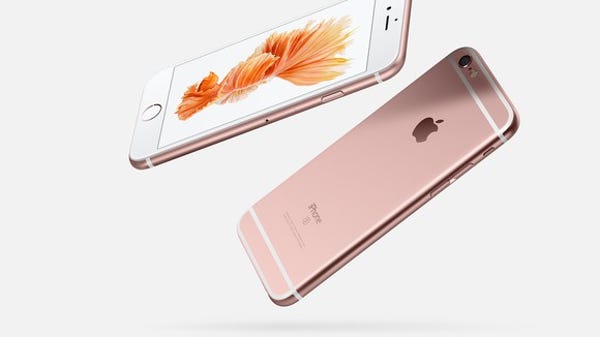 Apple's iPhone 6s (front view on the left and...