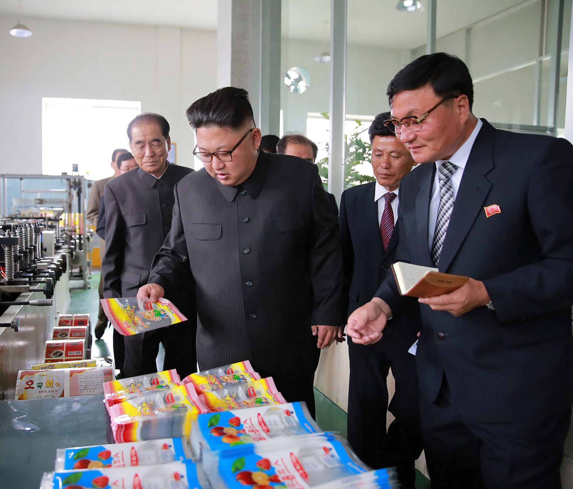 This undated picture released from North Korea's official Korean Central News Agency (KCNA) on May 10, 2017 shows North Korean leader Kim Jong Un visiting the Rangnang Disabled Soldiers' Essential Plastic Goods Factory in Pyongyang.