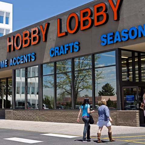 Customers are pictured visiting a Hobby Lobby stor