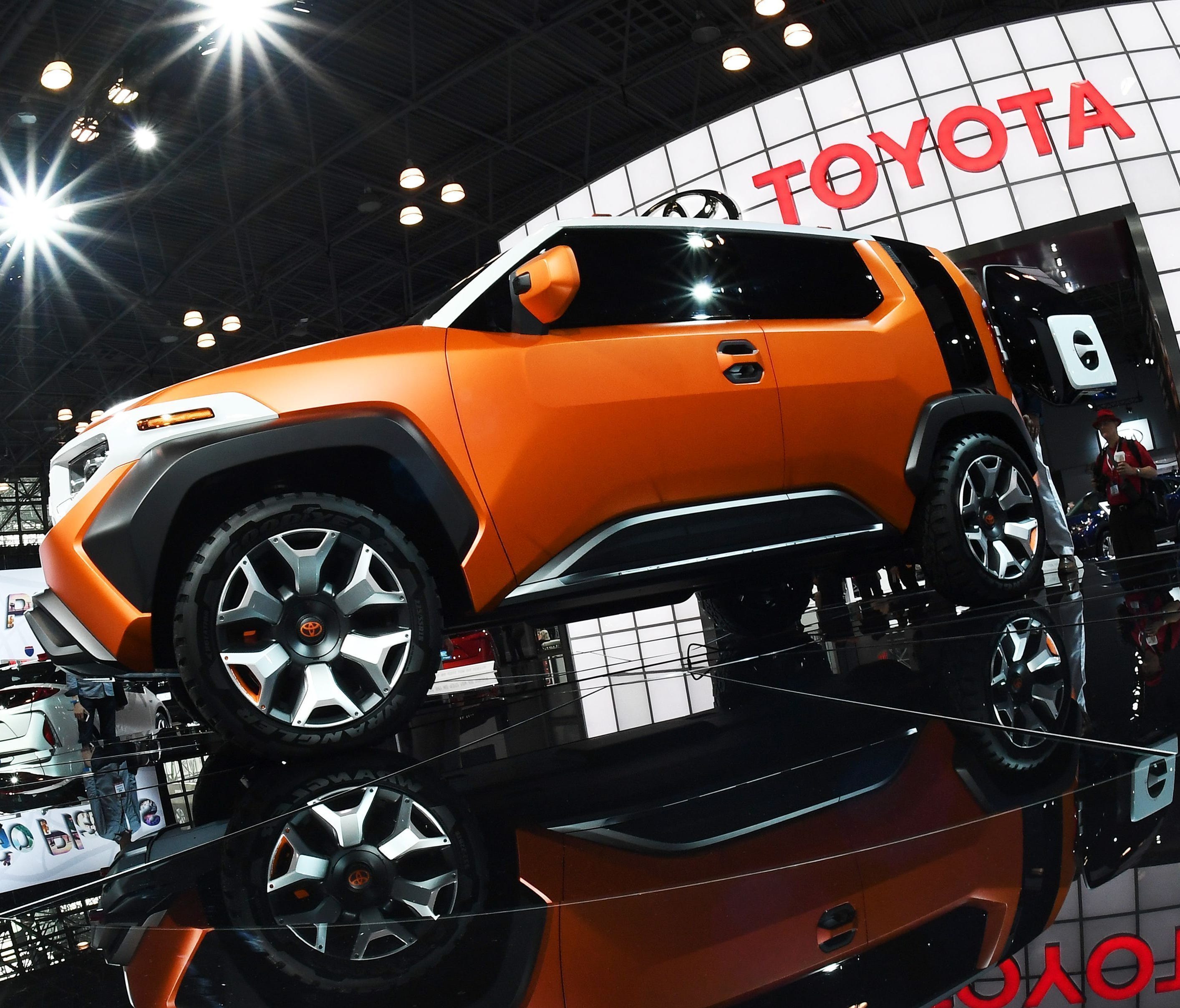The Toyota FT-4X concept car is displayed during the New York International Auto Show in New York City.