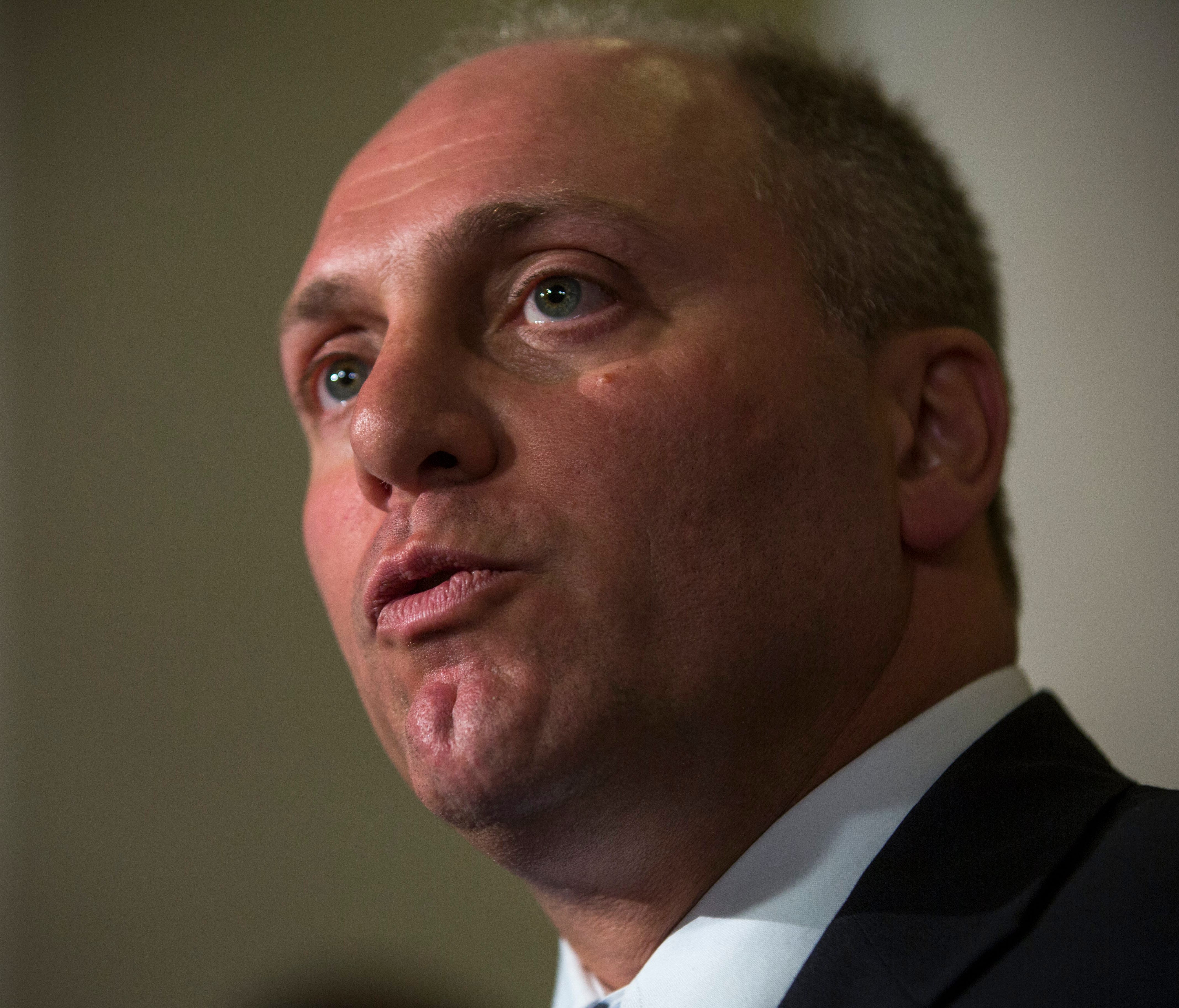 Republican congressman Steve Scalise from Louisiana is pictured speaking after House members elected him as the new House majority whip in the Longworth Building in Washington D.C.