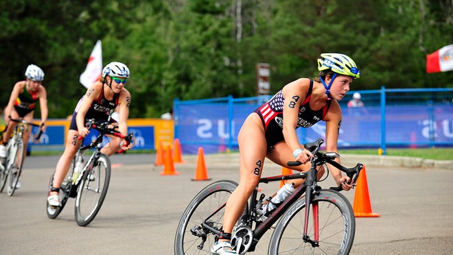 
Avery Evenson of Hartland was among the leaders on the bike in the ITU Junior World Championships in Edmonton, Alberta on Friday.
