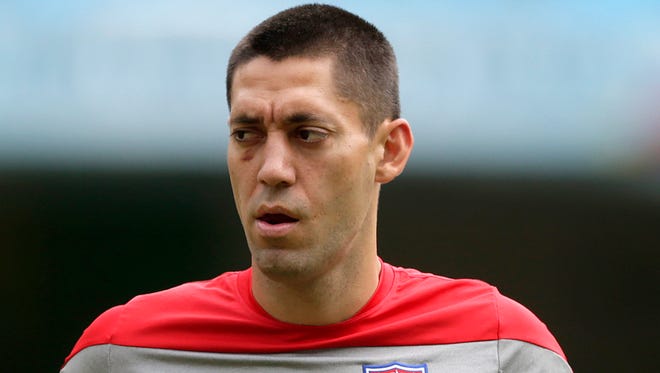 United States' Clint Dempsey works out during a training session in Recife, Brazil, Wednesday, June 25, 2014. The U.S. will play Germany in group G of the 2014 soccer World Cup on June 26. (AP Photo/Julio Cortez)