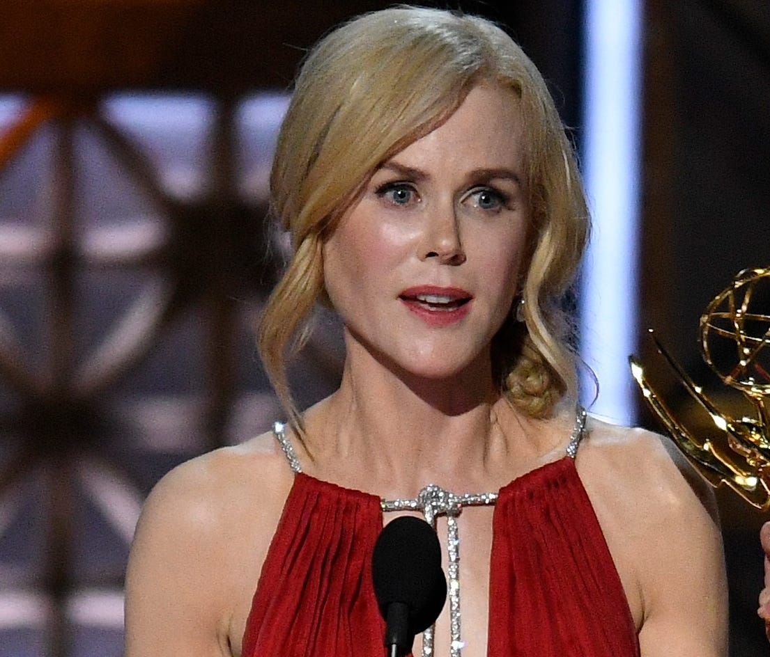 Nicole Kidman accepts the award for lead actress in a limited  series or a movie for her role in HBO's 'Big Little Lies' during the 69th Emmy Awards.