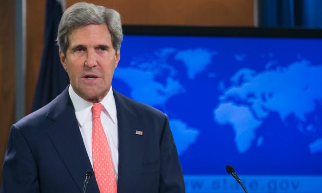Secretary of State John Kerry speaks at the State Department in Washington D.C., Monday.