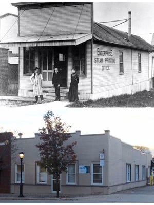 The Farmington Enterprise (a predecessor to the Farmington Observer) published its first edition Nov. 2, 1888. This photo shows its office prior to 1926, when the building was razed and rebuilt on the same site (Farmington Road, just south of Grand River). It’s no longer a news office today, but you can still read the work they printed there: go to farmlib.org/local-history.