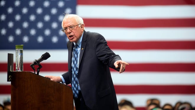 Democratic presidential candidate Sen. Bernie Sanders, I-Vt., speaks at a town hall meeting with students at George Mason University in Fairfax, Va., on Wednesday, Oct. 28, 2015.  (AP Photo/Kevin Wolf)