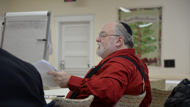 Rabbi Joe Blair at the elementary biblical Hebrew grammar course at the Temple House of Israel in Staunton on Sunday, Feb. 14, 2016.