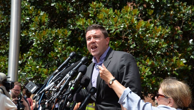 "Unite the Right" rally organizer Jason Kessler on Sunday, Aug. 13, 2017 during a press conference in front of Charlottesville City Hall.