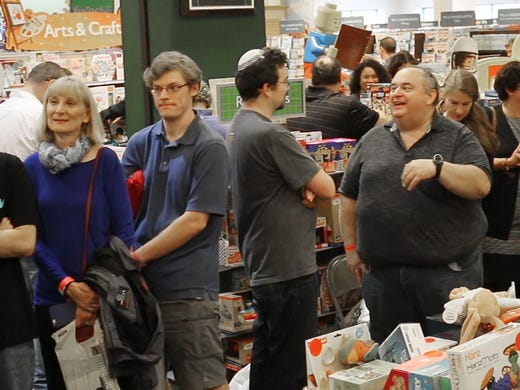 People line up intside the Barnes and Noble bookstore