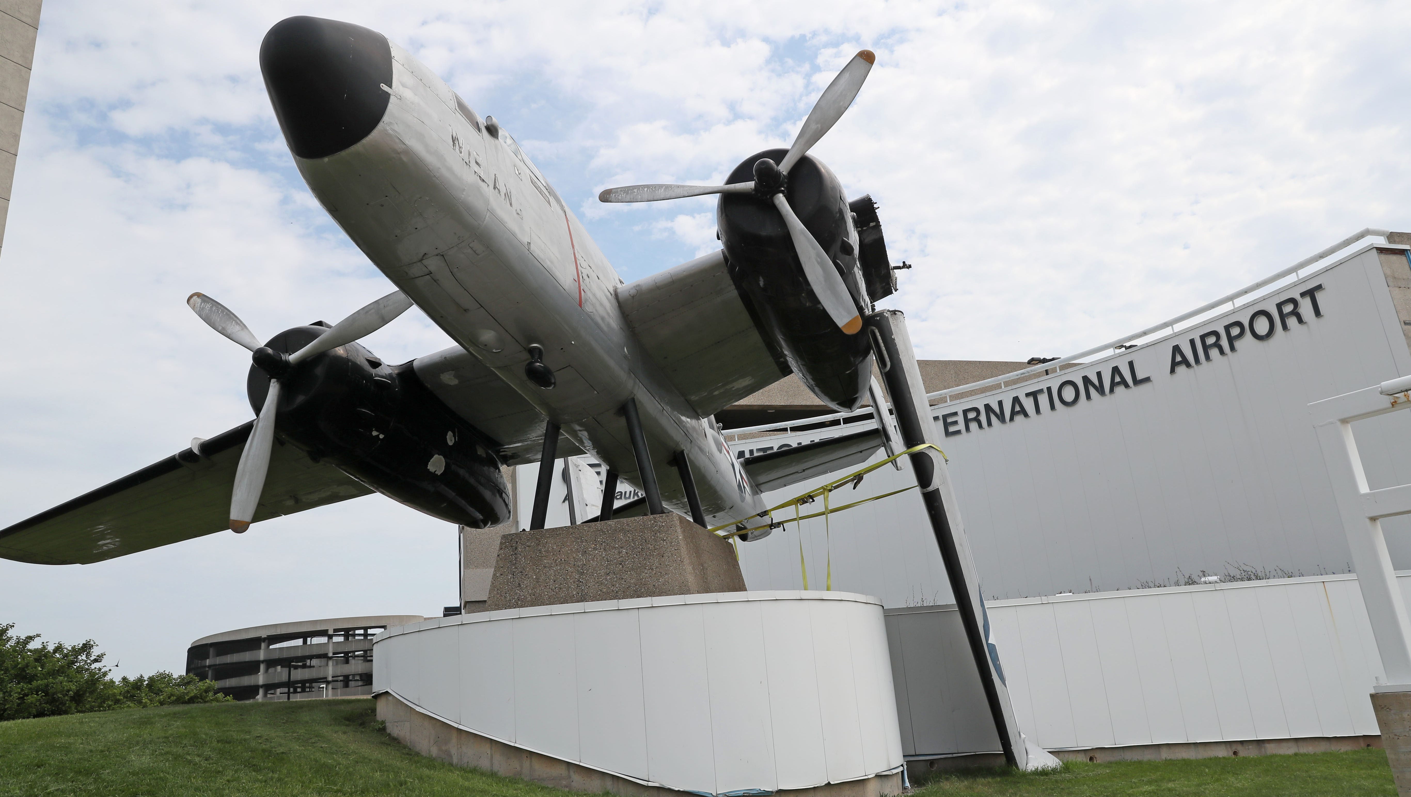 Broken wing of Mitchell bomber monument not repaired since April
