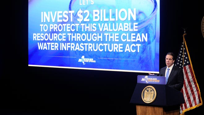 New York Gov. Andrew Cuomo delivers one of his State of the State addresses at SUNY Albany in Albany, N.Y., Wednesday, Jan. 11, 2017. Here he is discussing a $2 billion water fund, which ended up being $2.5 billion in the final state budget.