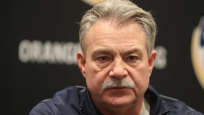 Michigan Wolverines defensive coordinator Don Brown talks with reporters Dec. 28, 2016 before the Orange Bowl against Florida State.