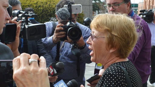 Marianne Quinn the mother of Aaron Quinn, one of Matthew Muller's victims, speaks to the media after a verdict was reached in Muller's trail Thursday, March 16, 2017, in Sacramento, Calif. Muller, a disbarred Harvard University-trained attorney, was sentenced to 40 years in prison Thursday after emotional testimony from his victims in a kidnapping so elaborate and bizarre that police in California initially dismissed it as a hoax.