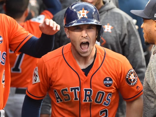 Game 7 at Dodger Stadium: Alex Bregman celebrates after
