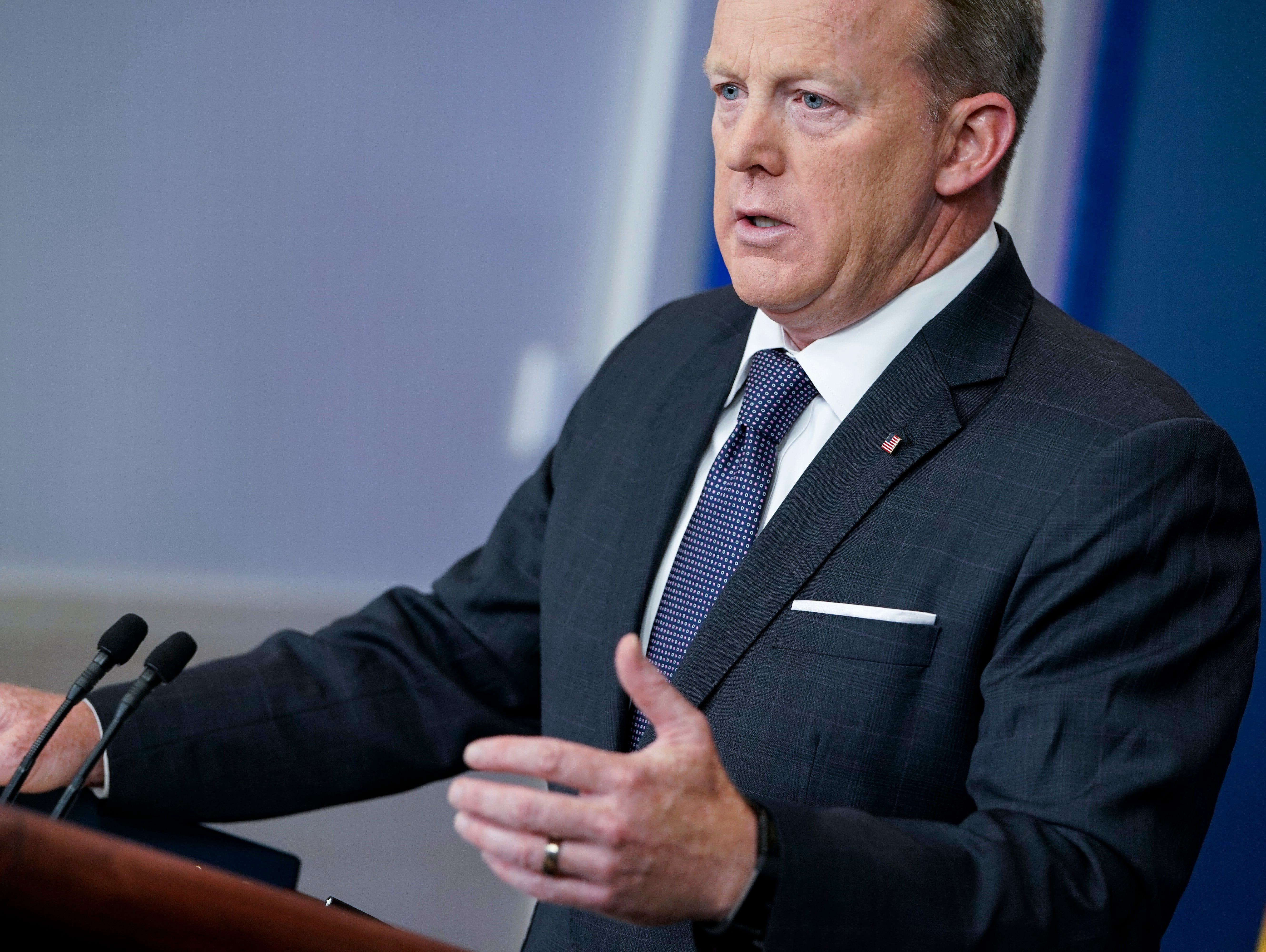 White House Press Secretary Sean Spicer responds to a question from the news media during the daily press briefing in the Brady Press Briefing Room at the White House in Washington, DC, USA, 30 May 2017.