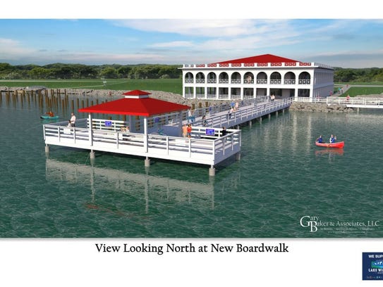 A large, wide boardwalk is part of the Lake Wichita