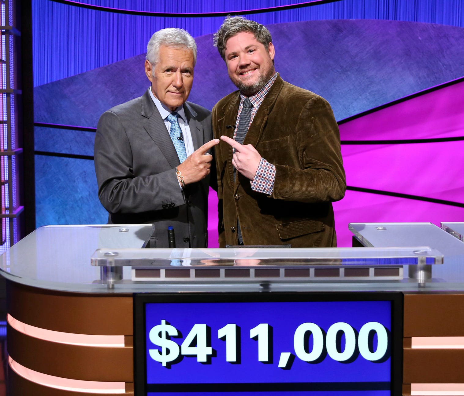 Alex Trebek and 'ousted 'Jeopardy!' champ Austin Rogers enjoy their final moments together.