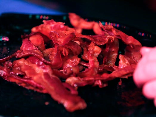 A plate of bacon for the bacon eating contest during