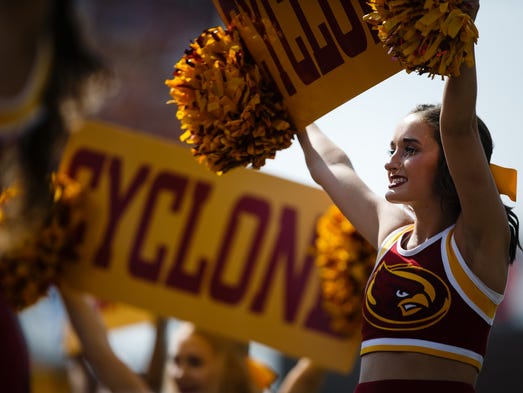 ISU fans cheer during the first half of their football