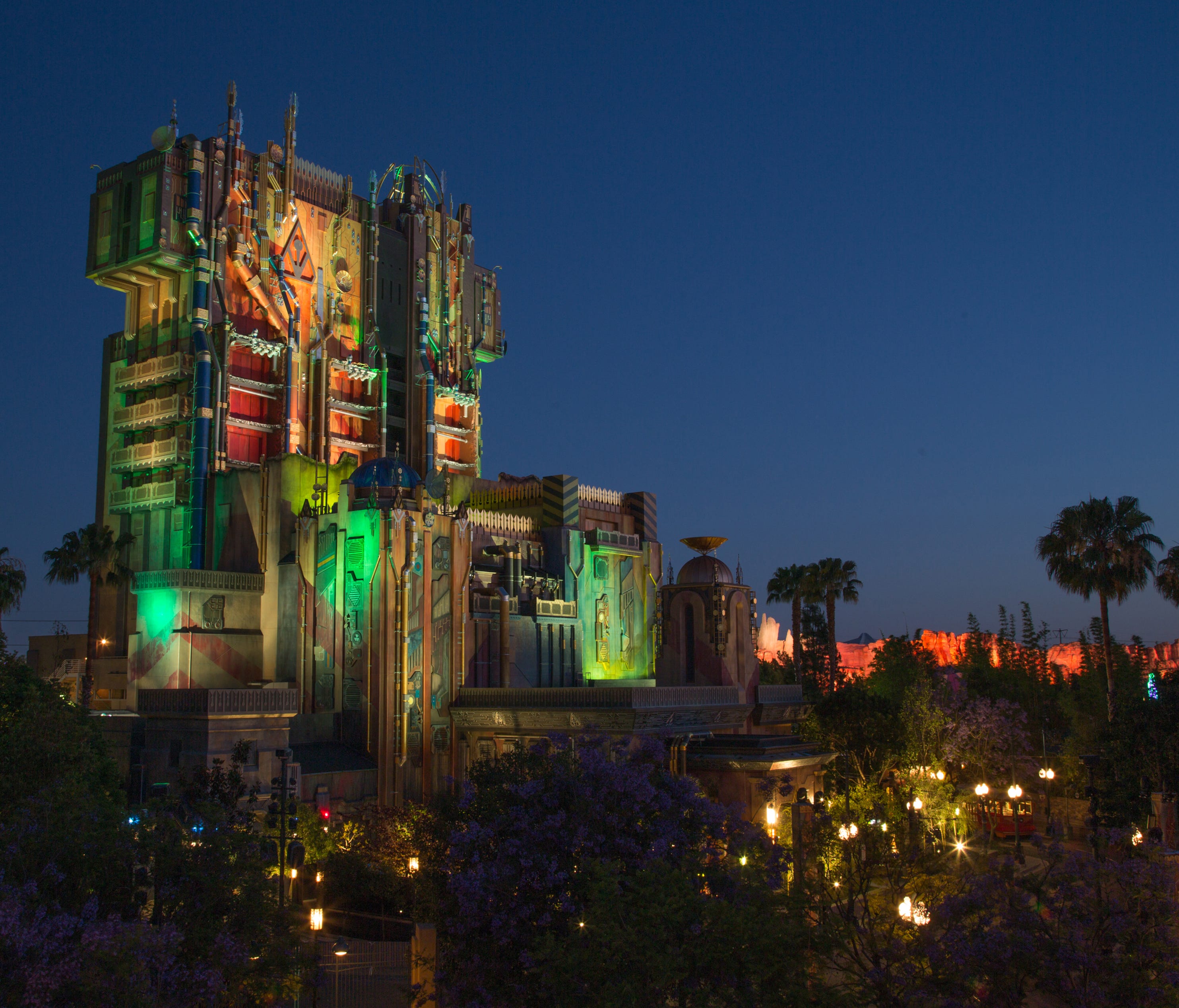 The 'Tower of Terror' attraction once looked like an old hotel. Now, the exterior is The Collector's Fortress in 'Guardians of the Galaxy– Mission: BREAKOUT!'