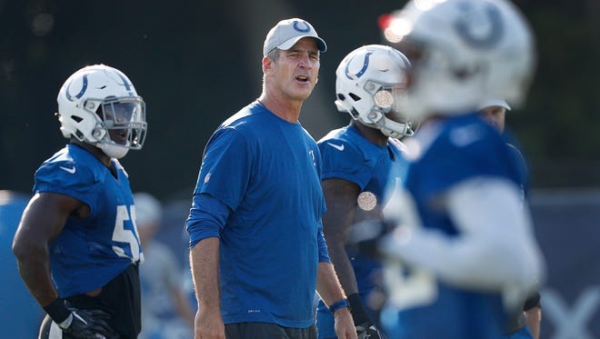 Indianapolis Colts head coach Frank Reich during their seventh day of training camp at Grand Park in Westfield on Thursday, August 2, 2018. 