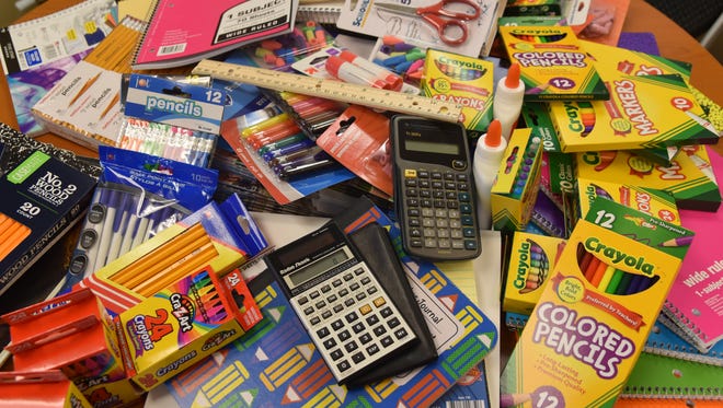 A pile of school supplies collected at the Penn State York campus.