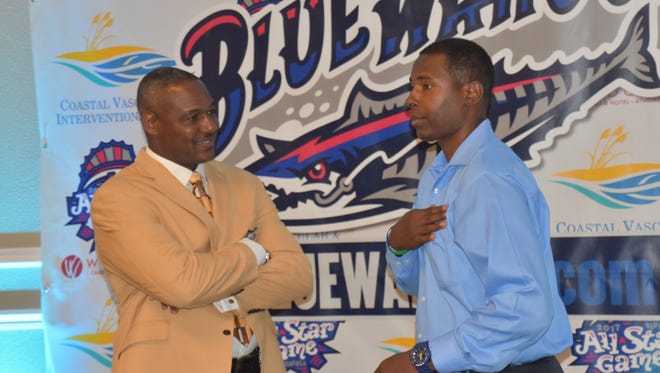Derrick Brooks, left, and Charlie Ward, two of Florida State's all-time greatest athletes, were together again last June at the 2017 Southern League All Star and Hall of Fame luncheon at Skopelos at New World, where Brooks was featured speaker.