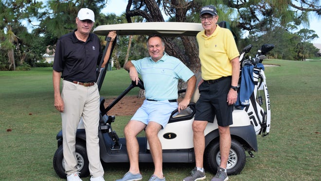Bent Pine Golf Club Director of Golf Pat Gorman, left, with Women’s Refuge Golf Tournament Co-Chairmen Mike Inghram and Chuck Erickson.