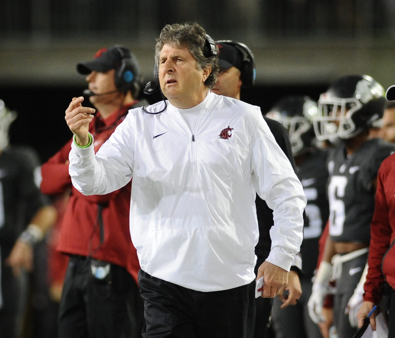 Washington State coach Mike Leach watches his team during its win against Southern California.