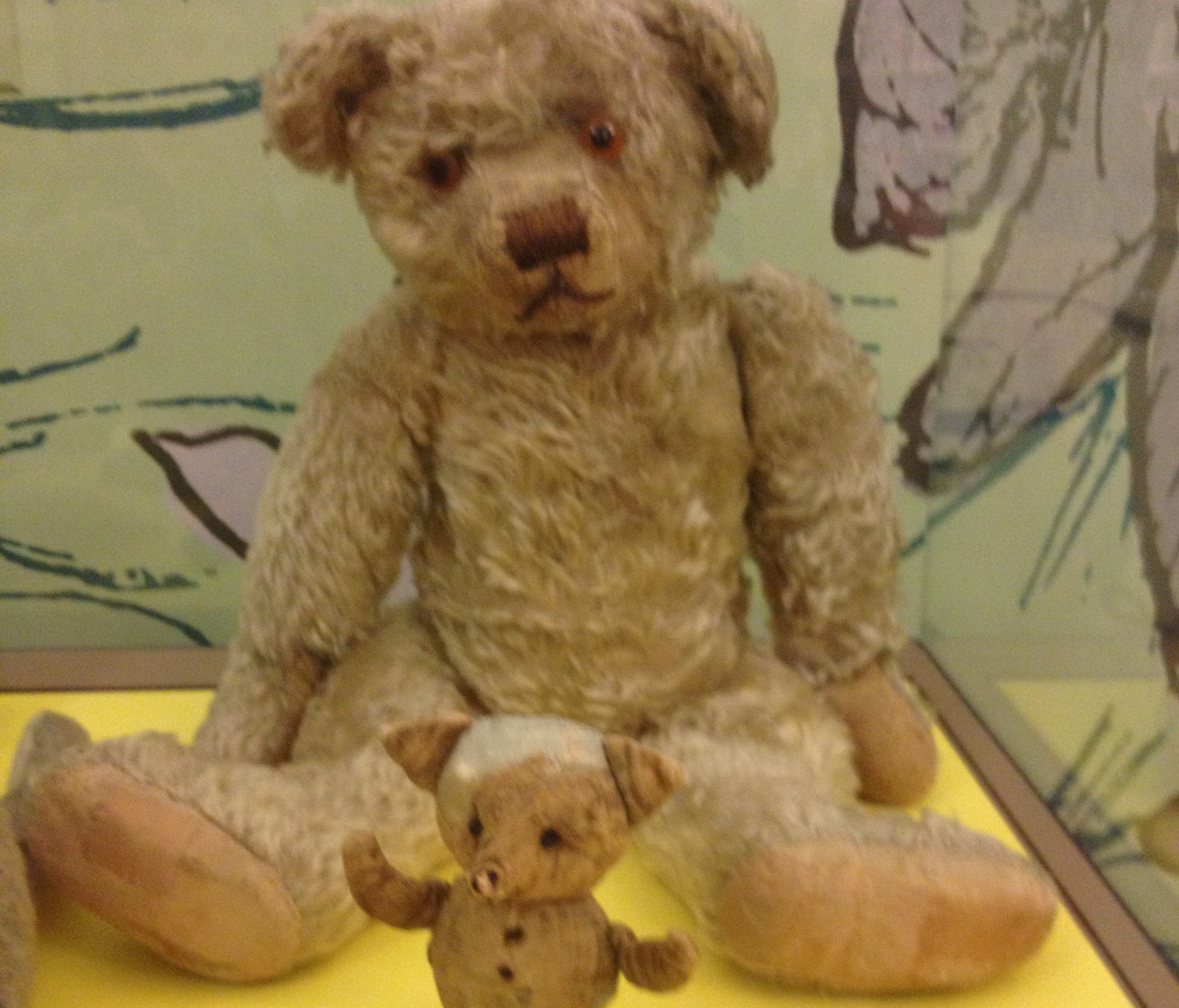 The real, much-loved Winnie-the-Pooh, with his tiny pal, Piglet.