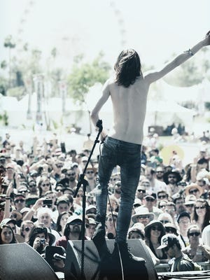 Musician Sam France of Foxygen performs onstage during day 2 of the 2014 Coachella Valley Music & Arts Festival at the Empire Polo Club on April 12, 2014.