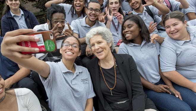 Susan Robeson, granddaughter of Paul Robeson, Class of 1919, with students participating in the Paul Robeson Leadership Institute