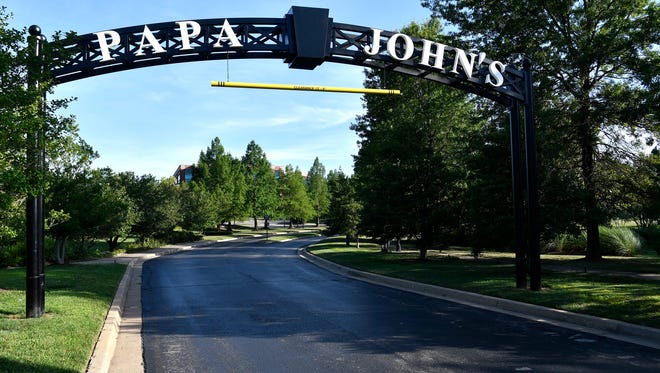 The entrance to the corporate campus of the headquarters of Papa John's Pizza in Louisville.