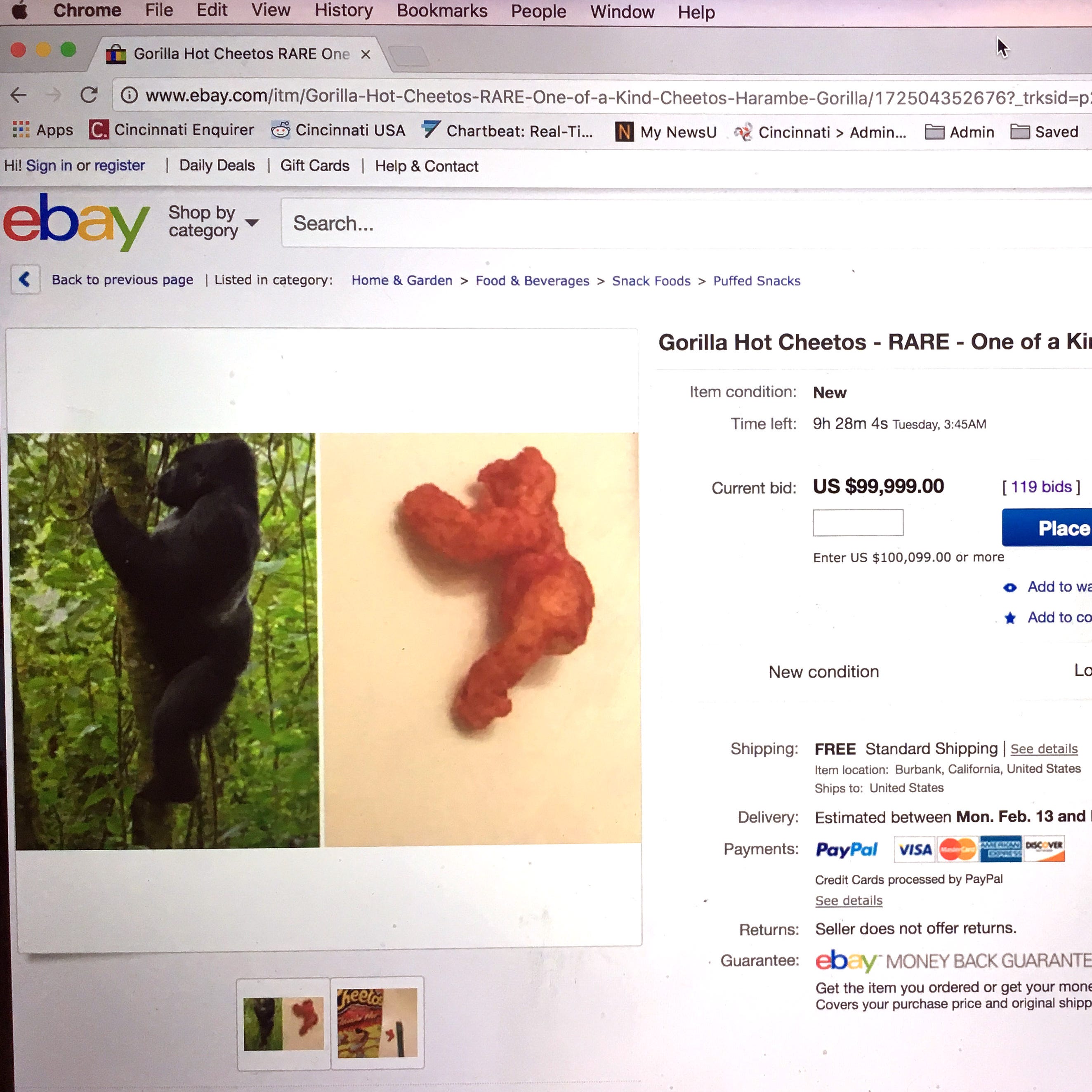Harambe Shaped Cheetos Snack Really Selling For 100k Like a hot cheeto that looks vaguely similar to harambe. harambe shaped cheetos snack really