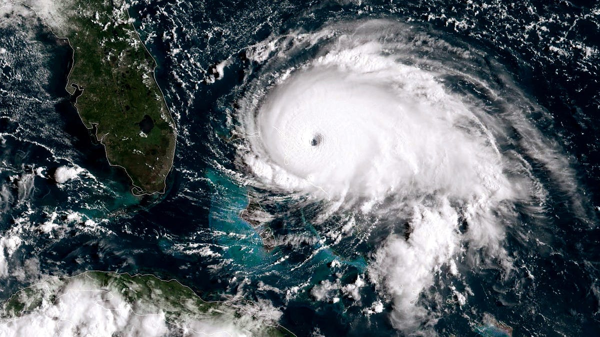 ATLANTIC OCEAN - SEPTEMBER 1:  In this NOAA GOES-East satellite handout image, Hurricane Dorian, now a Cat. 5 storm, tracks towards the Florida coast taken at 13:20Z September 1, 2019 in the Atlantic Ocean. A hurricane warning is in effect for much of the northwestern Bahamas as it gets hit with 175 mph winds. According to the National Hurricane Center Dorian is predicted to hit the U.S. as a Category 4 storm. (Photo by NOAA via Getty   Images)
