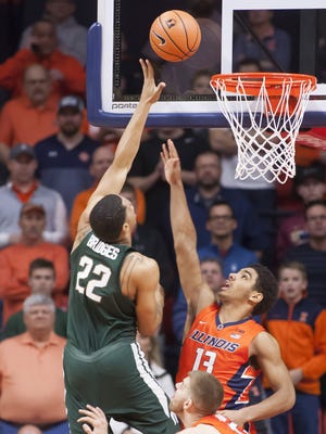 Miles Bridges scored 31 points in the last meeting between the Spartans and Illinois, including two here over Illinois' Mark Smith, during an 87-74 MSU win on Jan. 22 in Champaign, Illinois. The 2018 NCAA Division I Men's Basketball Tournament will begin on Tuesday, March 13.
