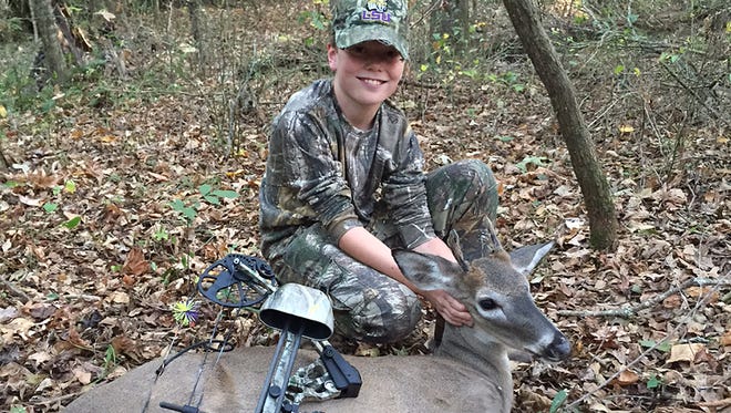 Cade Breland, 10, of Brandon, harvested his first deer with a bow this season.