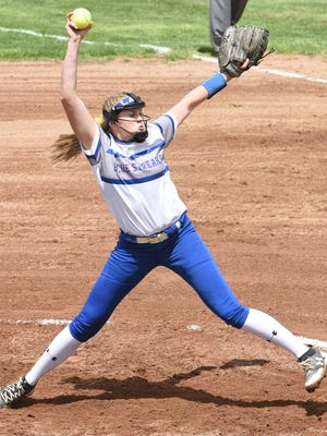 Jessica LeBeau pitches for Lake during a May 14, 2019 softball game.