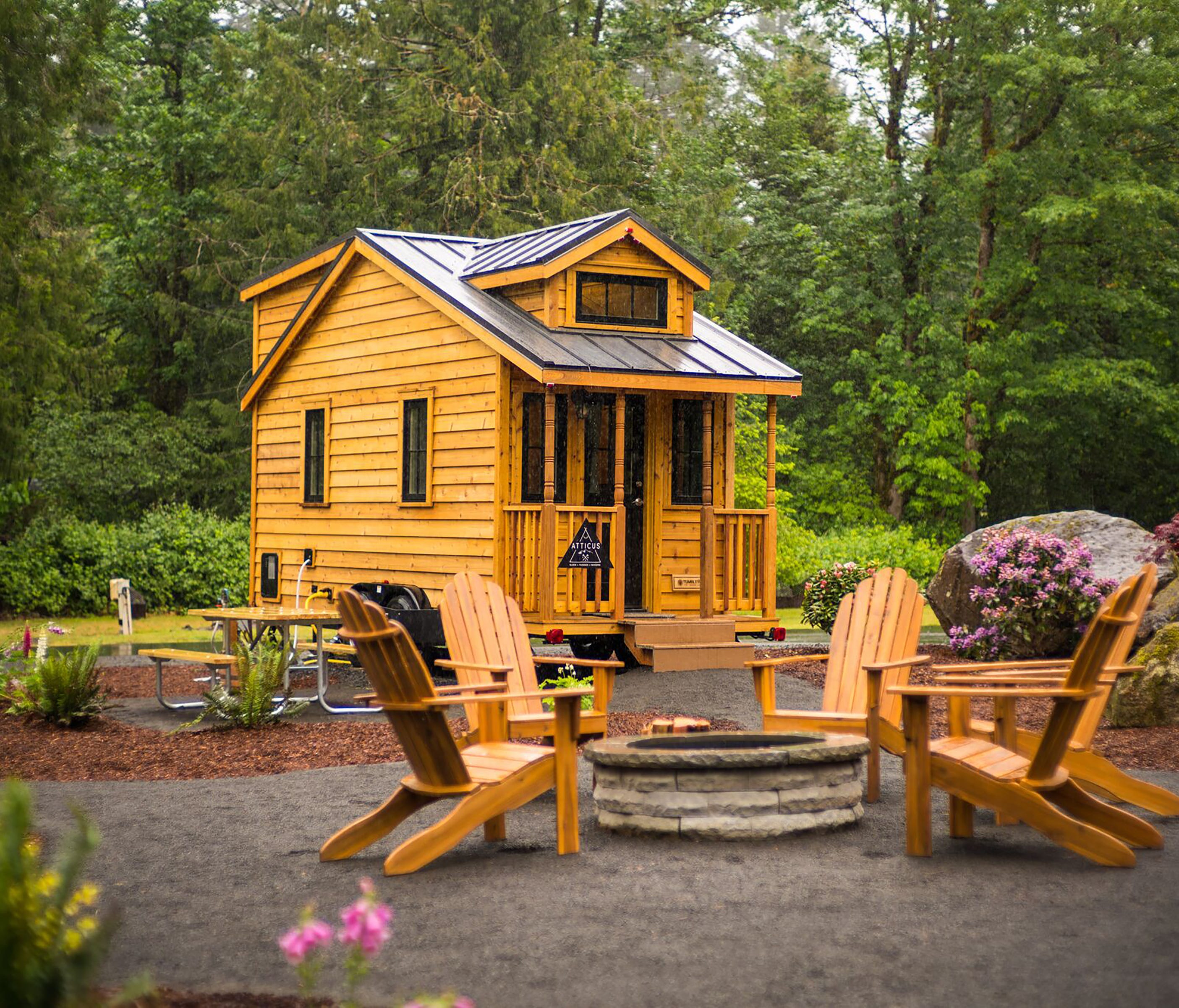 A tiny home known as Atticus at the Mt. Hood Tiny House Village outside of Portland, Ore.